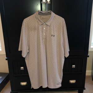 Grey and white striped under armour polo